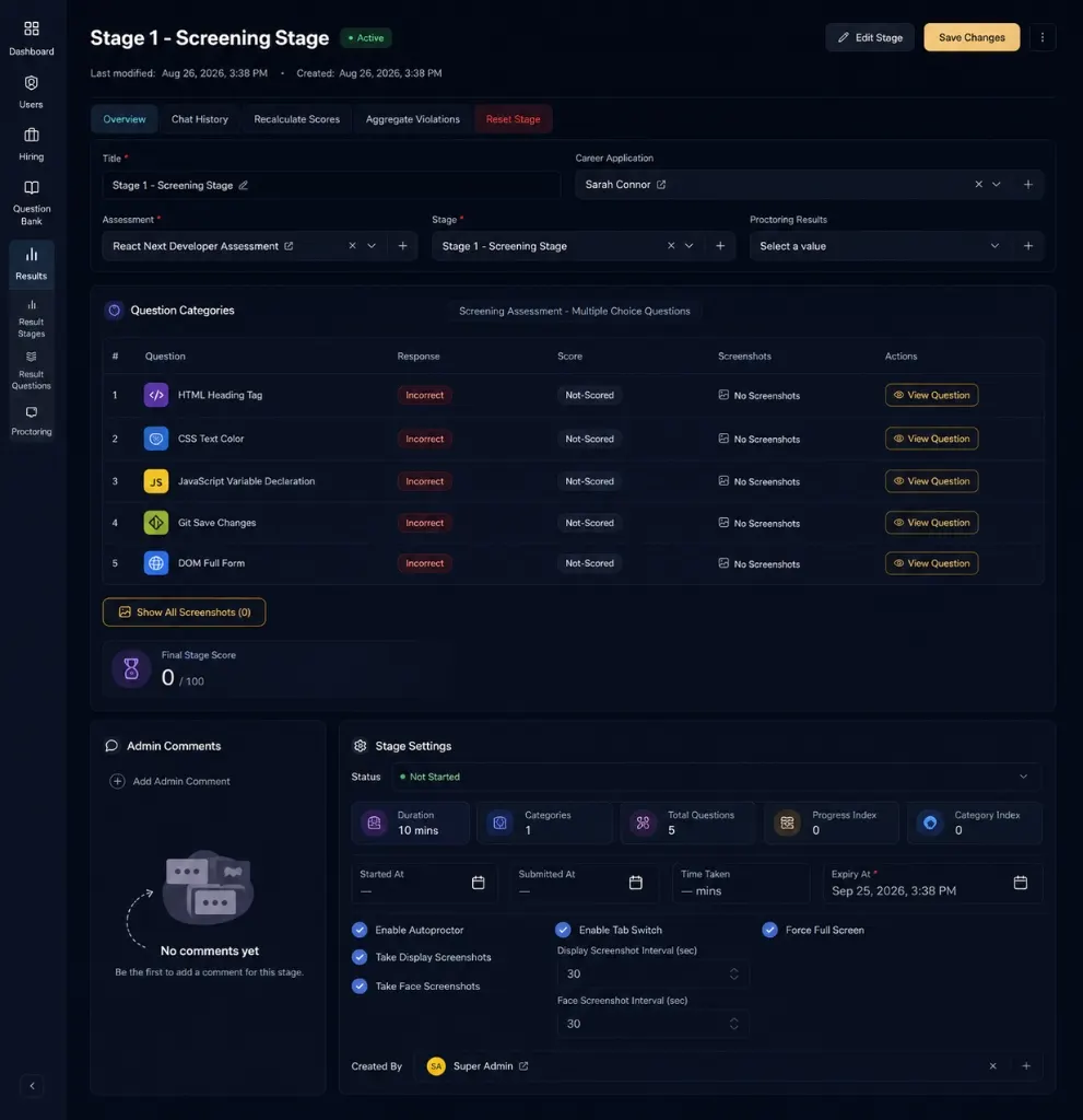 SparkTalent admin proctoring hub