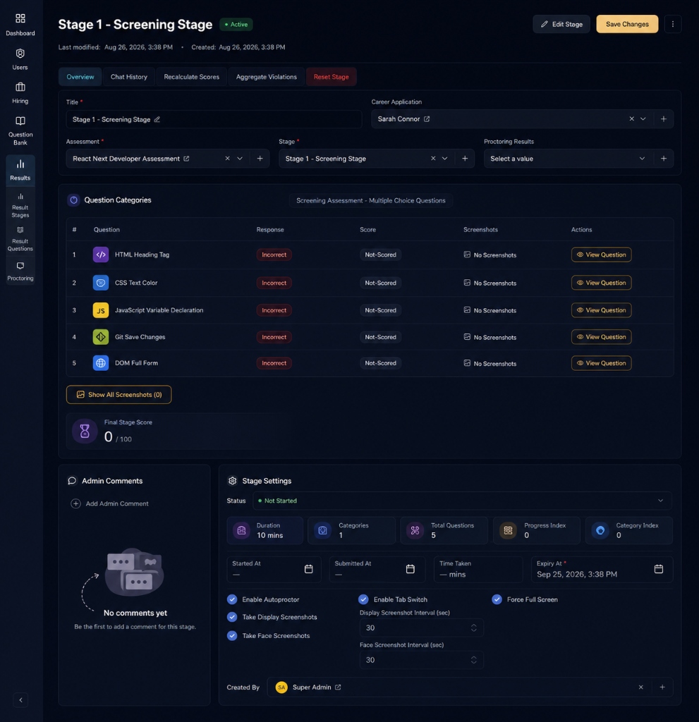 SparkTalent admin proctoring hub