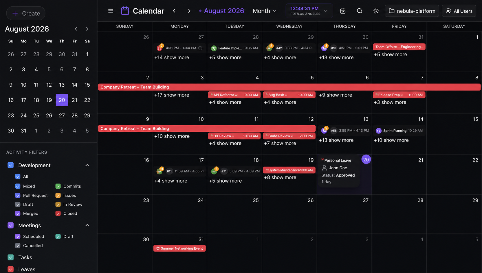 WorkSpace calendar